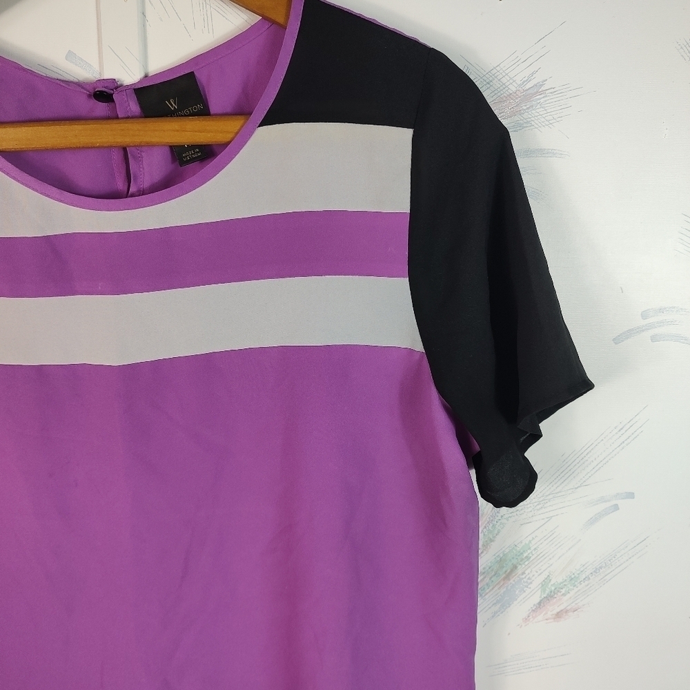 Worthington Purple Short Sleeve Blouse M - Picture 2 of 10
